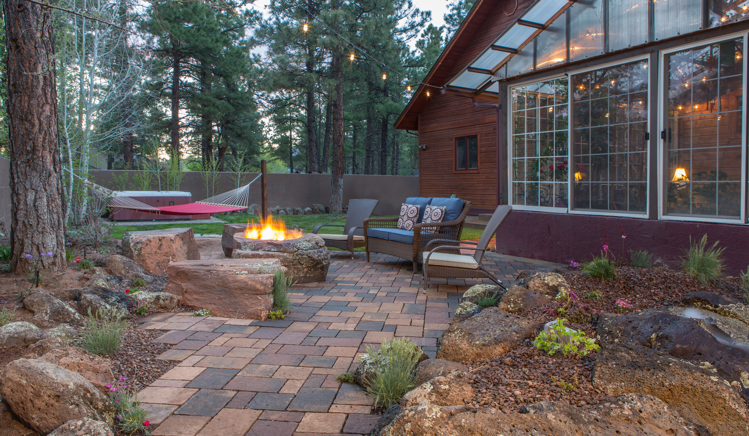 flagstaff patio landscaping with fire-pit
