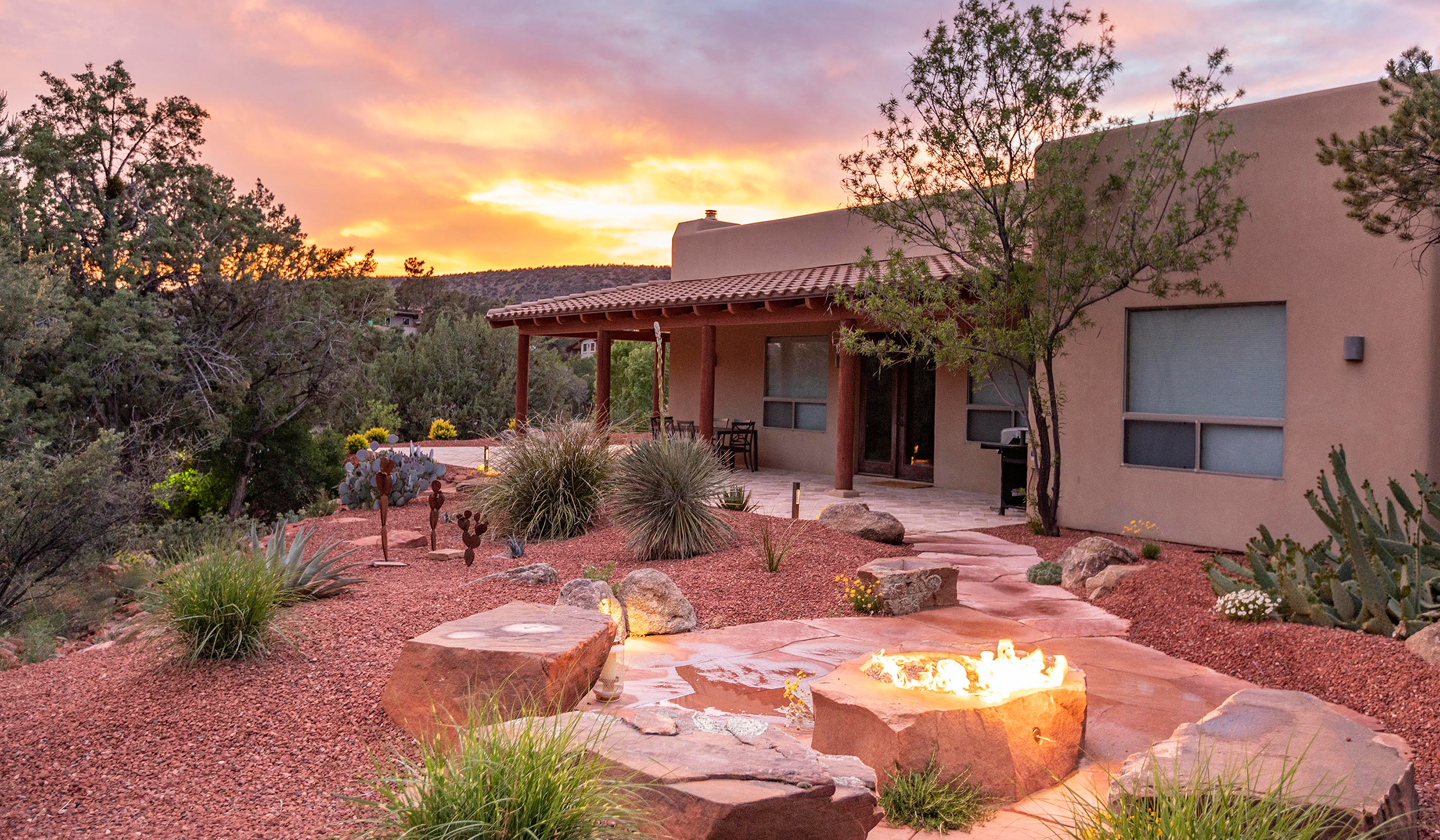 Landscape Design with Flagstone Patio and Fire-pIt Sedona Arizona