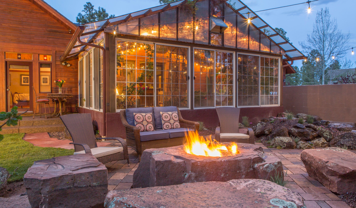 patio landscaping construction and fire-pit backyard