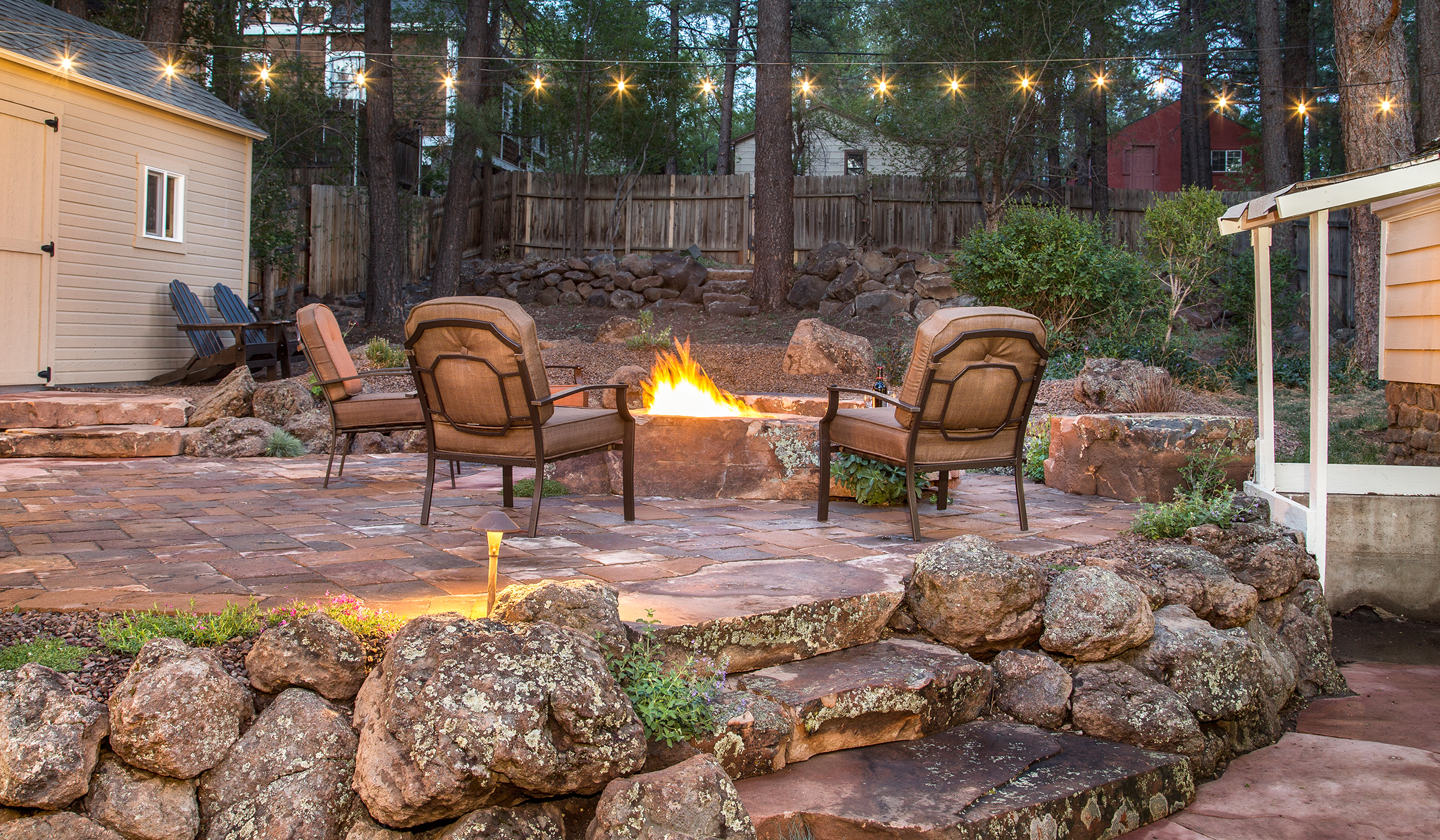 flagstone patio, fire pit